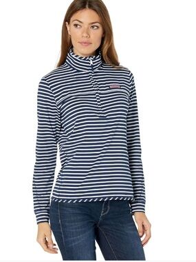 Vinyard Vines Navy Striped Long Sleeved 1/4 Zip Sankaty Shep Shirt, Sz XS, NWT